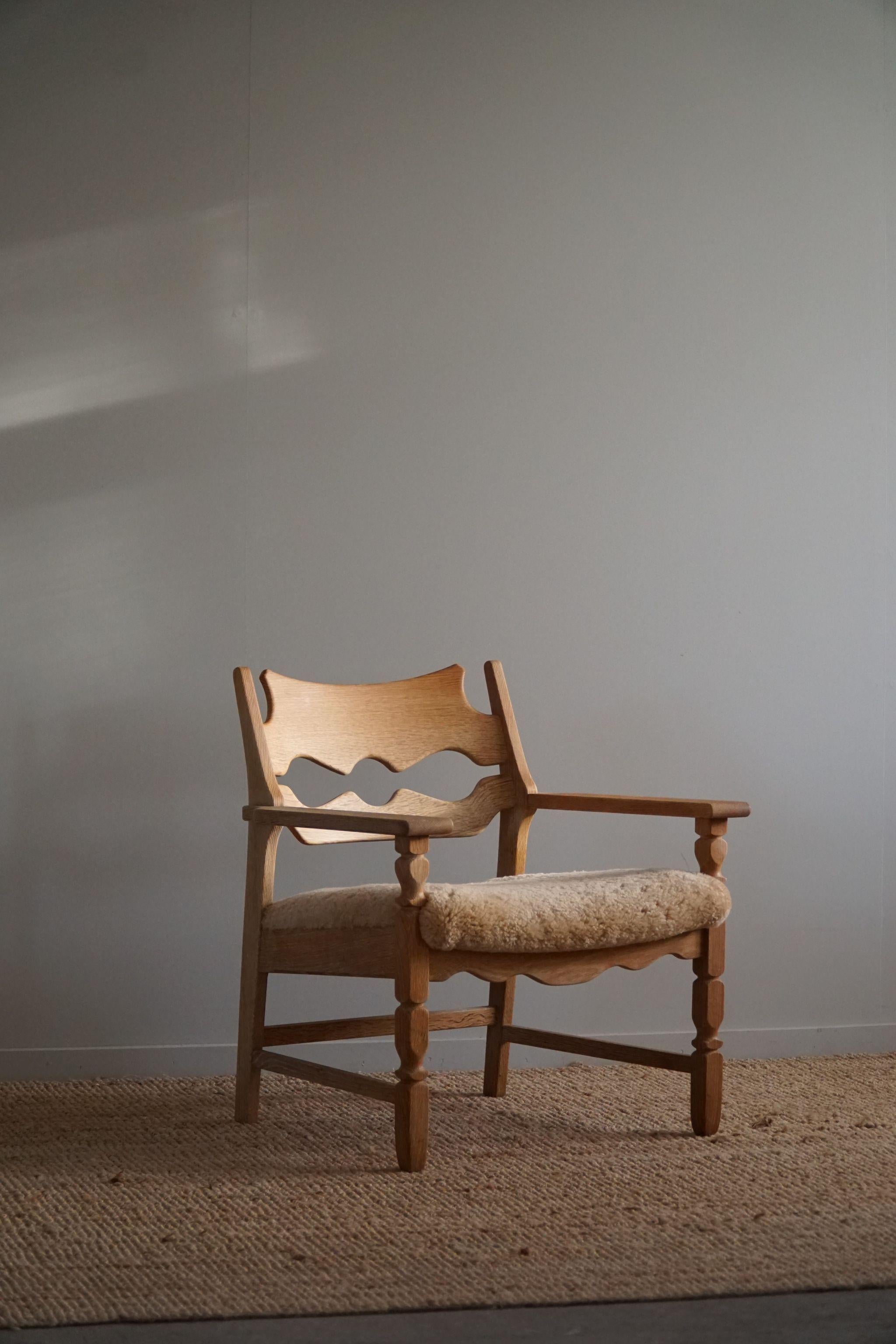 Lambskin Razorblade Lounge Chair by Henning Kjærnulf, Danish Mid Century Modern, 1960s