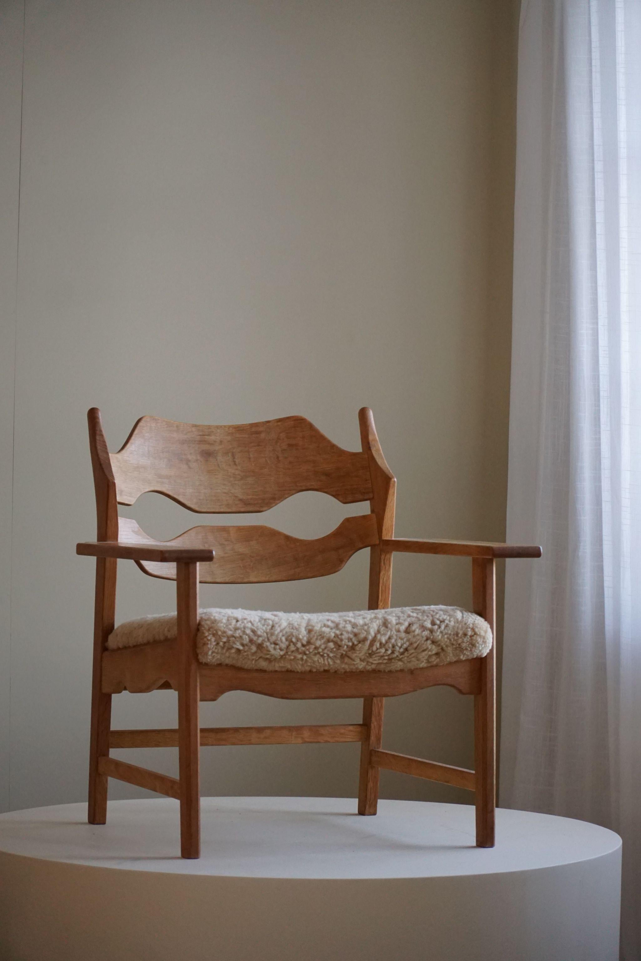 Lambskin Razorblade Lounge Chair by Henning Kjærnulf, Danish Mid Century Modern, 1960s For Sale