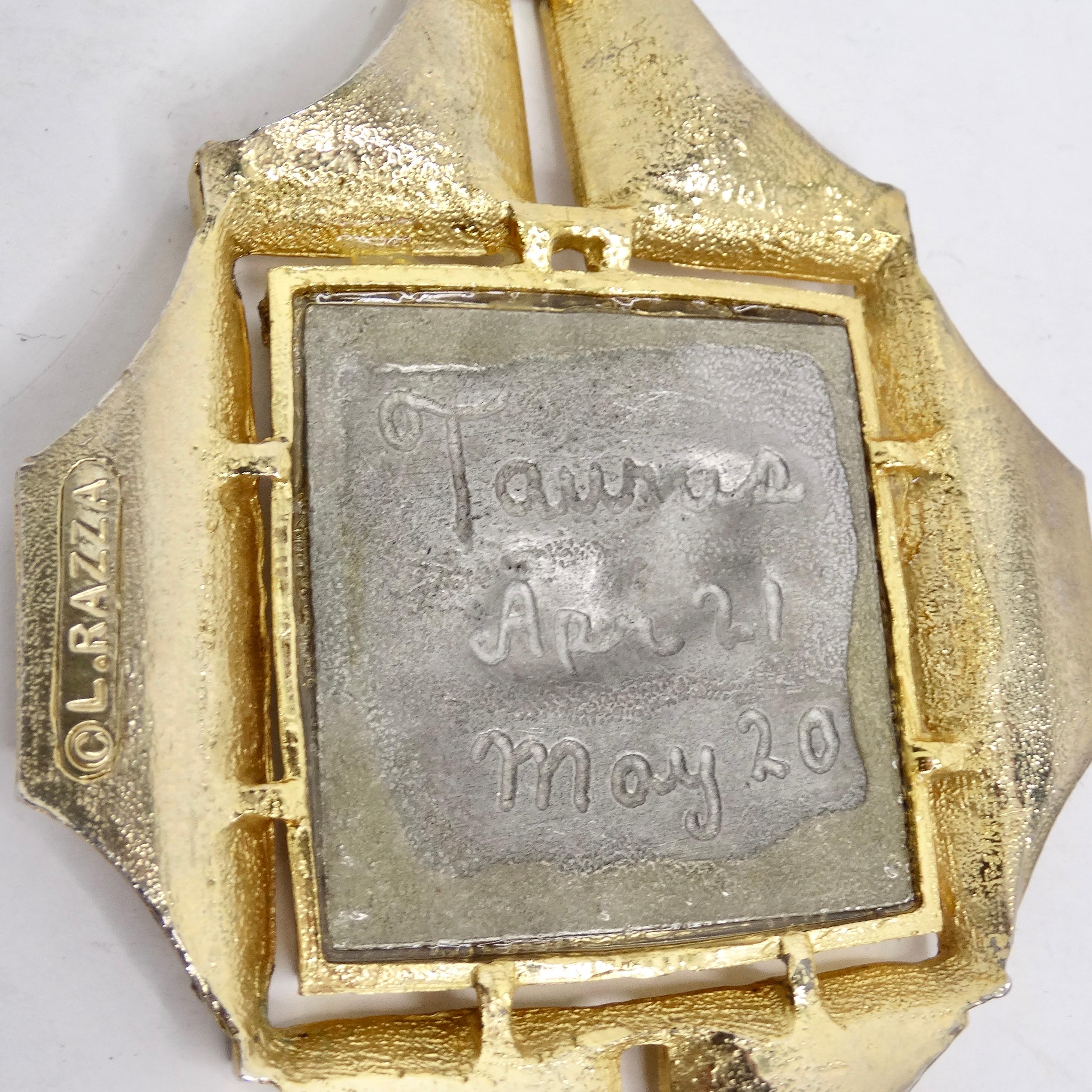 Women's or Men's Razza 18K Gold Plated Zodiac Taurus Pendant For Sale