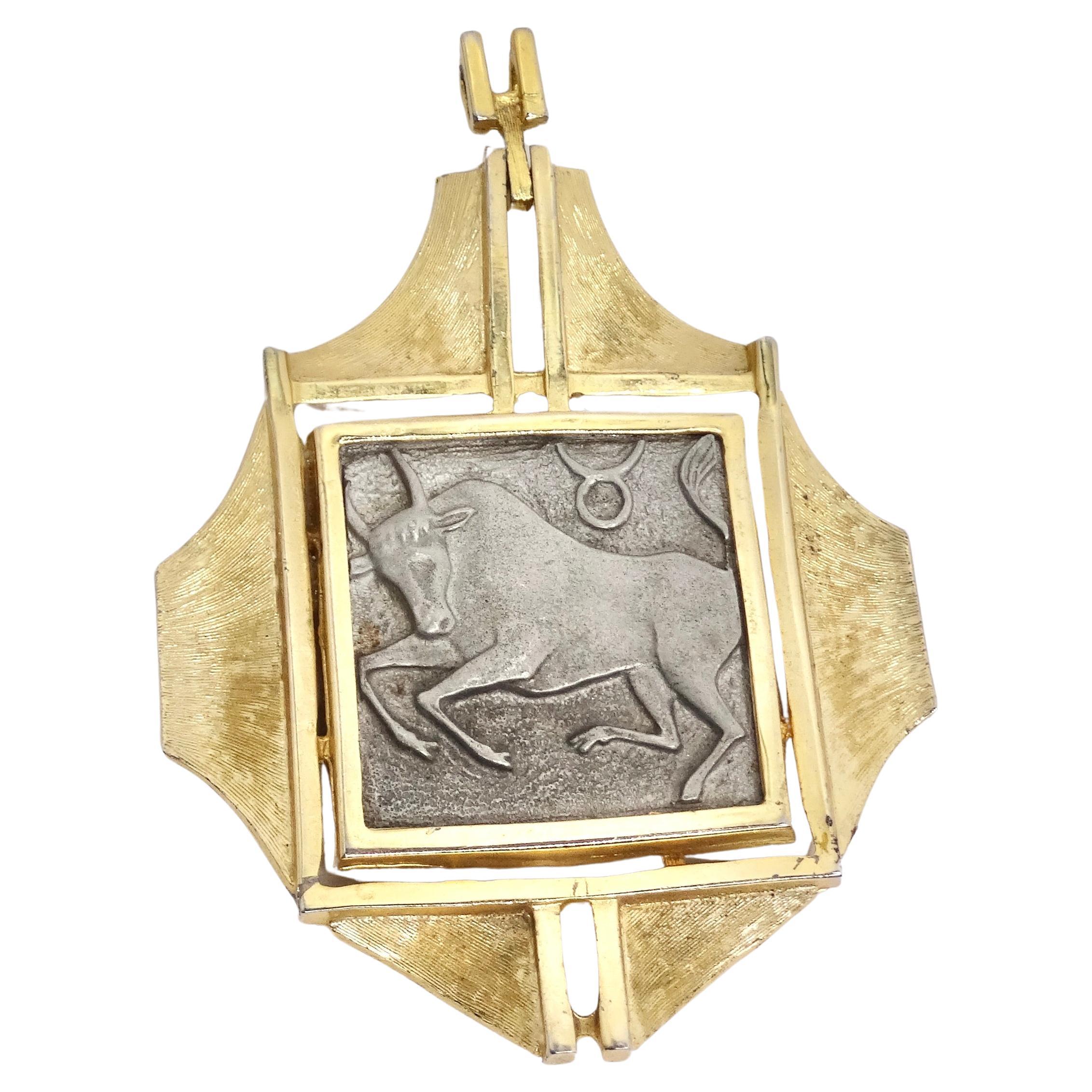 Razza 18K Gold Plated Zodiac Taurus Pendant For Sale