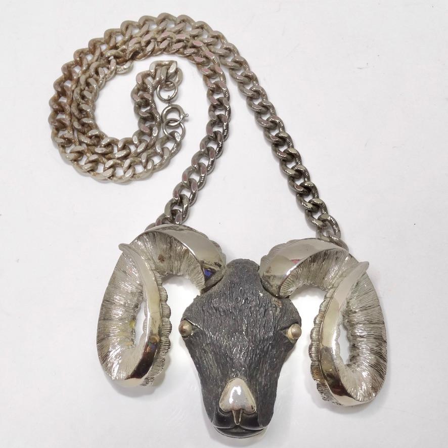 Razza Jumbo Silver Aries Ram Motif Necklace In Excellent Condition In Scottsdale, AZ