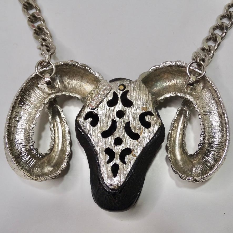 Women's or Men's Razza Jumbo Silver Aries Ram Motif Necklace