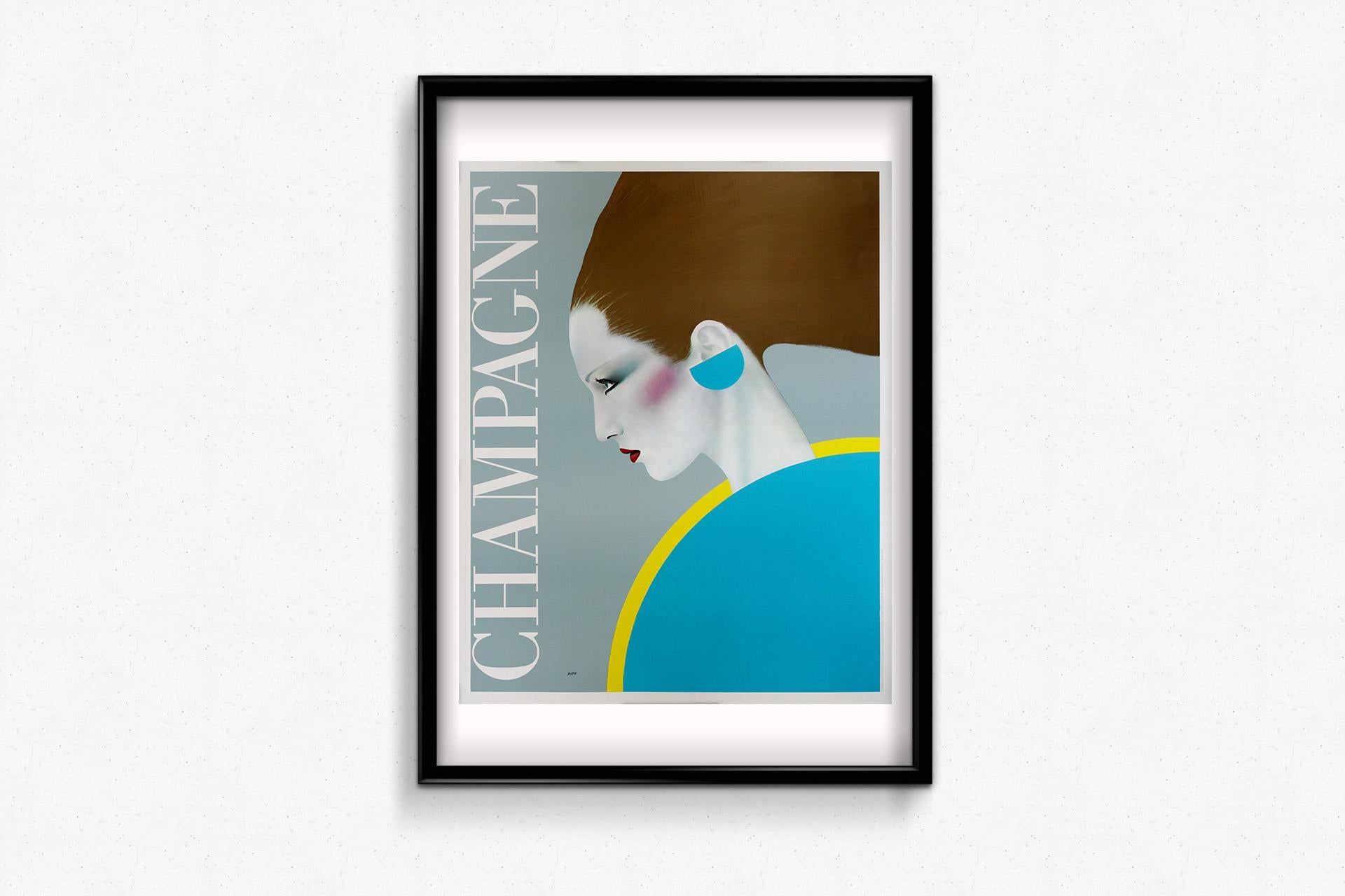 The 1981 travel poster Champagne by the renowned artist Razzia captures the essence and allure of one of France’s most celebrated regions, Champagne. Known for its prestigious sparkling wine, this region has long been associated with luxury,