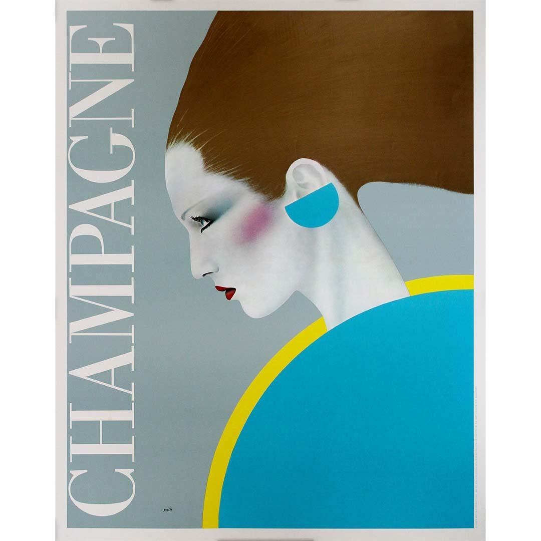 Poster di viaggio del 1981 Champagne del famoso artista Razzia