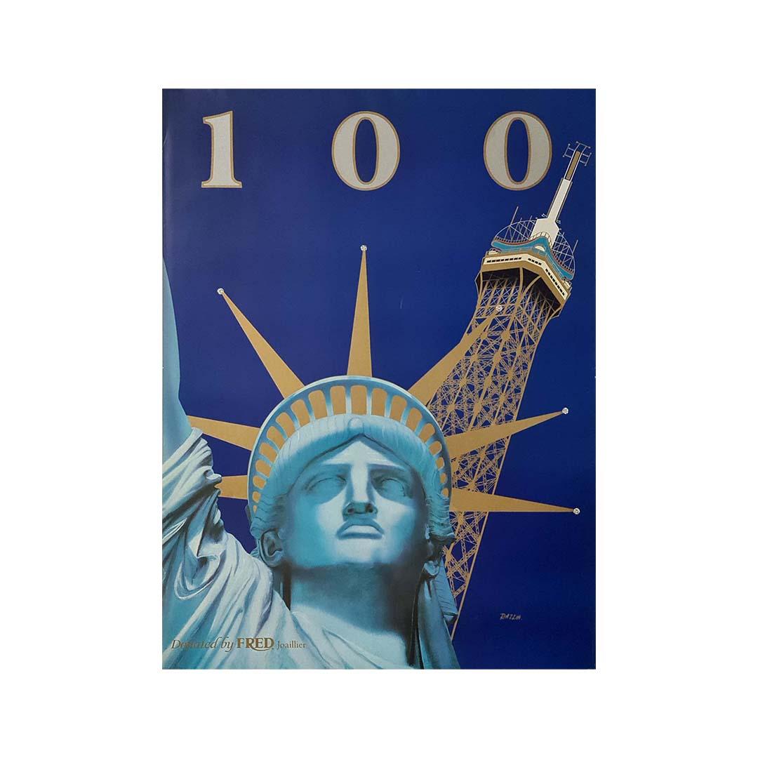 Manifesto d'esposizione 1985 100 - Statua della Libertà e Tour Eiffel di Razzia in vendita 2