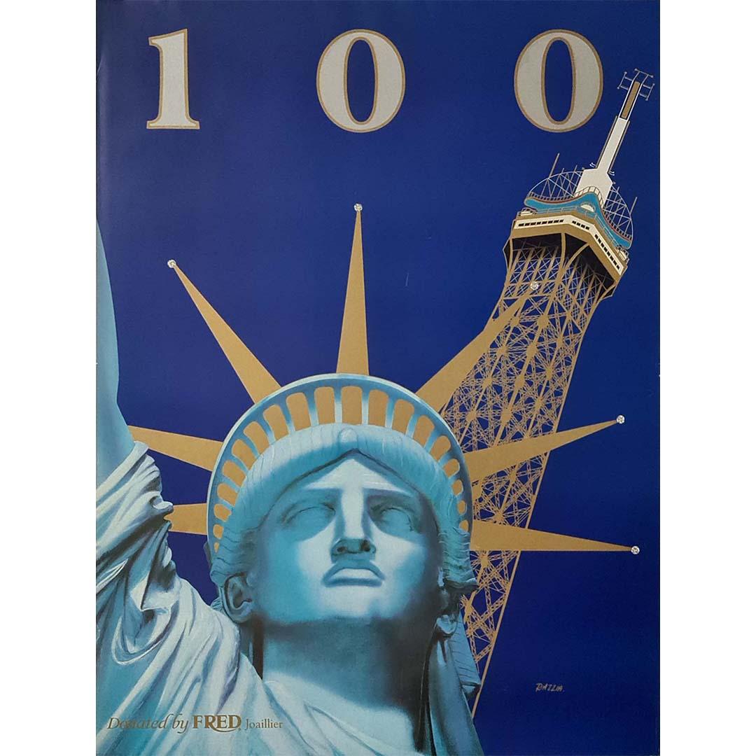 Manifesto d'esposizione 1985 100 - Statua della Libertà e Tour Eiffel di Razzia - Print di Razzia (Gérard Courbouleix–Dénériaz)