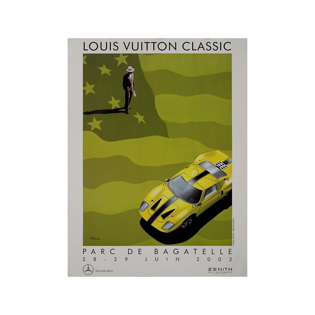 The 2002 original poster titled Louis Vuitton Classic - Parc de Bagatelle was created by the renowned French poster artist Razzia. This artwork was commissioned for the prestigious Louis Vuitton Classic, an exclusive annual event that took place at