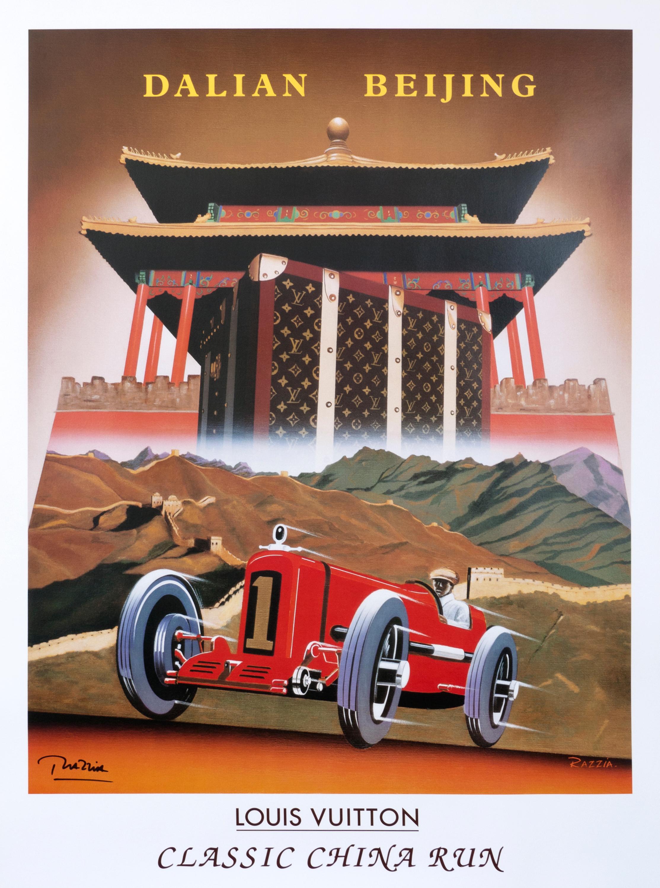 Razzia (Gérard Courbouleix–Dénériaz) - Dalian - Beijing, China Run,  Louis  Vuitton Vintage Auto Event Poster For Sale at 1stDibs
