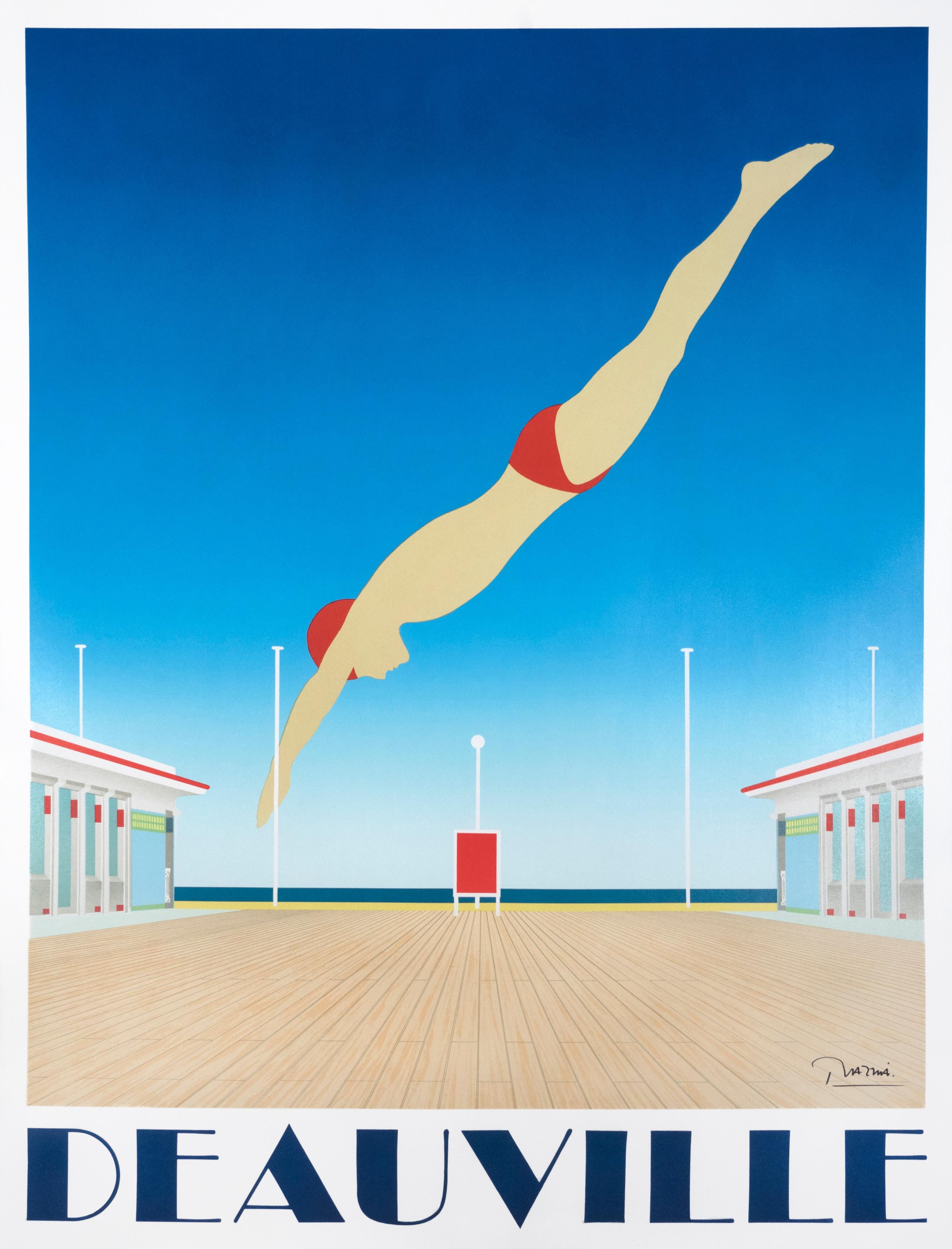 "Deauville" Vintage Razzia French Travel Swimming Poster (lg.) - Print by Razzia (Gérard Courbouleix–Dénériaz)