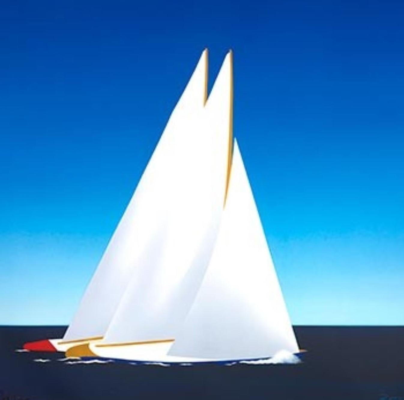 Louis Vuitton Cup 1987 hand signed original (Gerard Courbouleix) - Beige Figurative Print by Razzia (Gérard Courbouleix–Dénériaz)