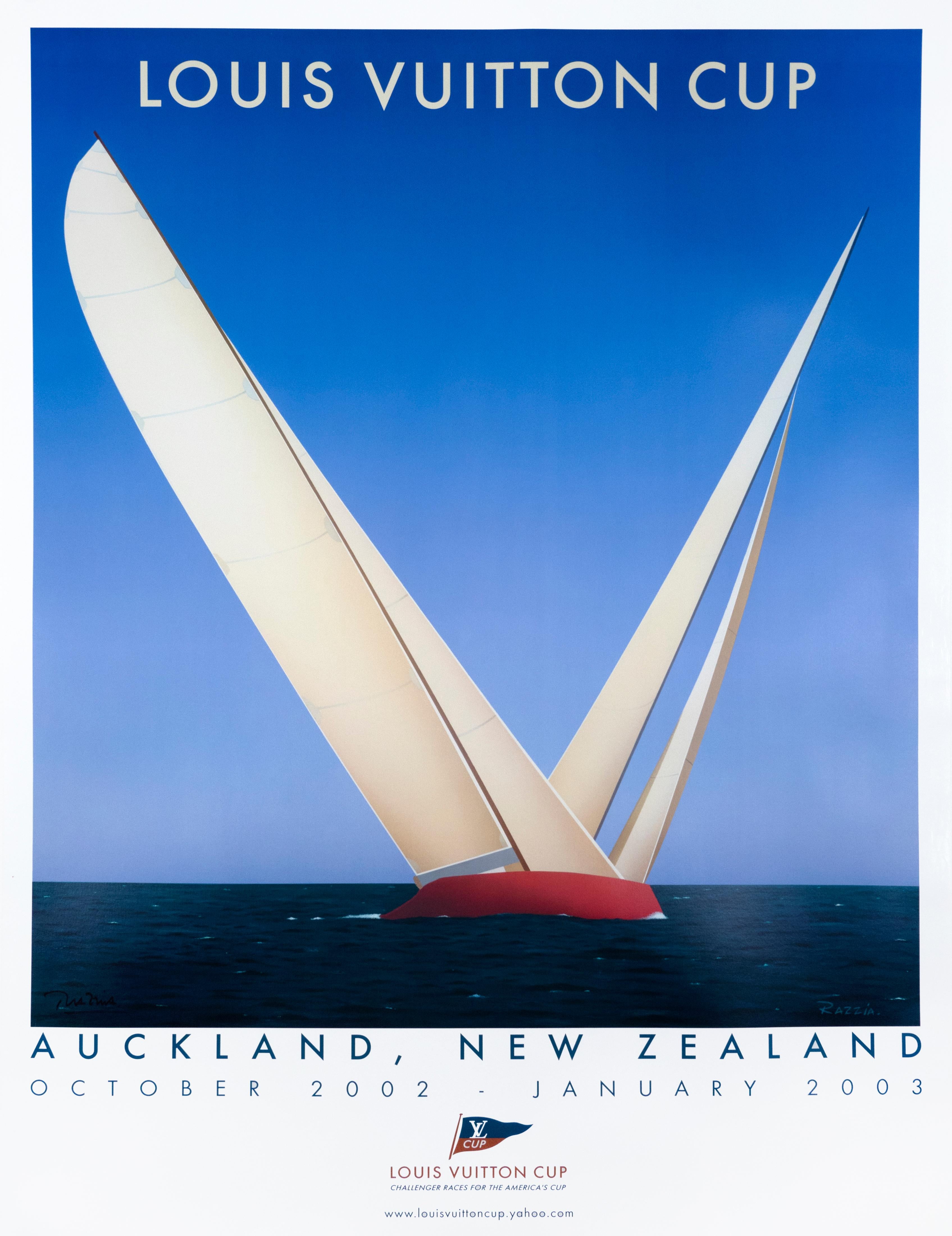 "Louis Vuitton Cup (lg) Auckland, New Zealand" Vintage Razzia Sailing Poster - Print by Razzia (Gérard Courbouleix–Dénériaz)