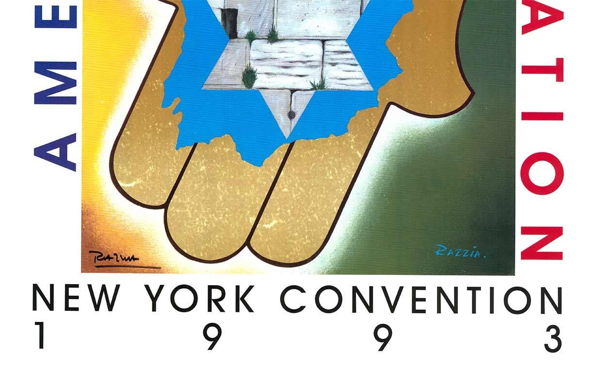 Cartel original firmado a mano de la Convención de la Federación Sefardí Americana de Nueva York - Print moderno estadounidense de Razzia (Gérard Courbouleix–Dénériaz)