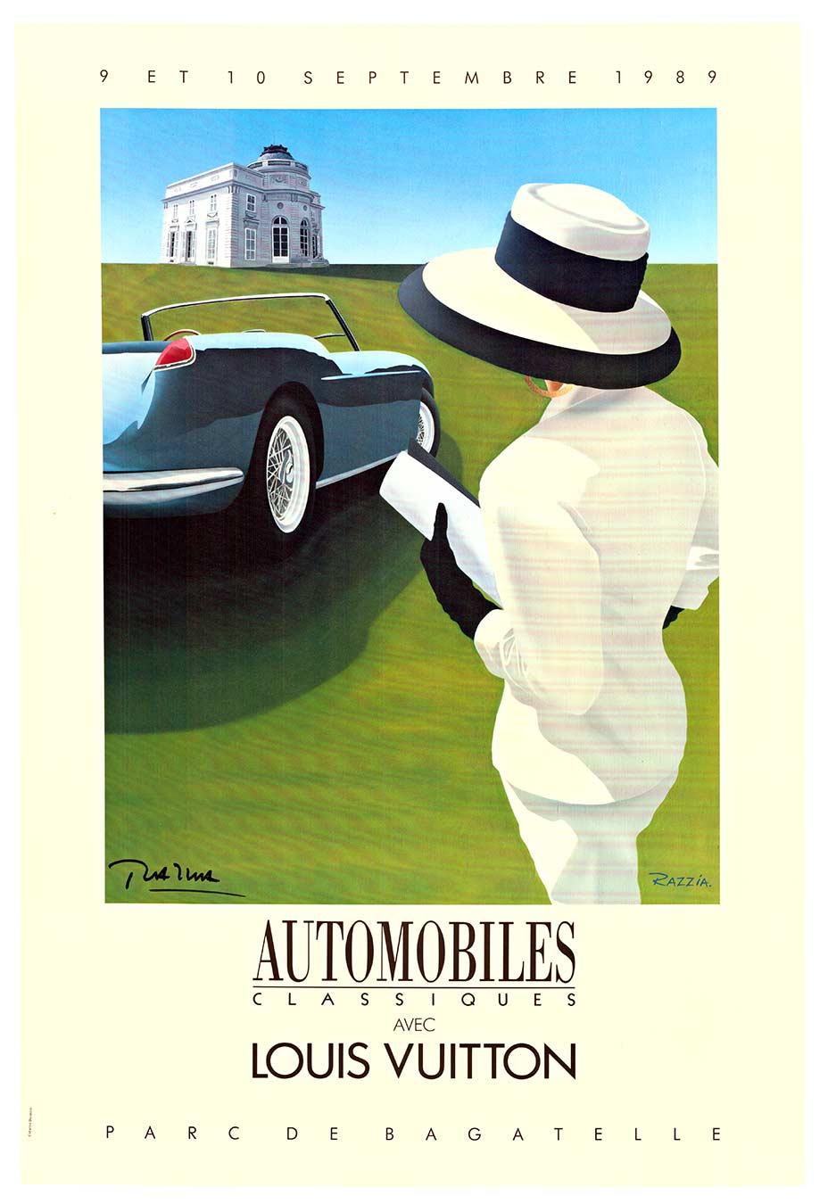 Razzia (Gérard Courbouleix–Dénériaz) Landscape Print – Original California Ferrari Louis Vuitton Parc de Bagatelle handsigniertes Poster