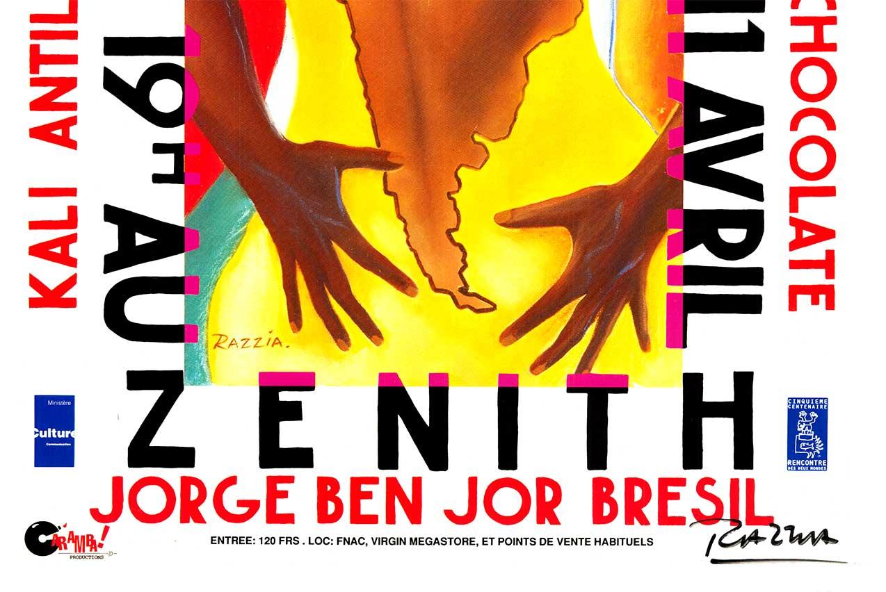 Original Les Ameriques En Bal  - Salsa Azuquita cartel vintage firmado a mano - Print Nueva ola 85 de Razzia (Gérard Courbouleix–Dénériaz)