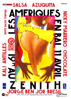Les Américains en Bal  - Affiche vintage signée à la main Salsa Azuquita