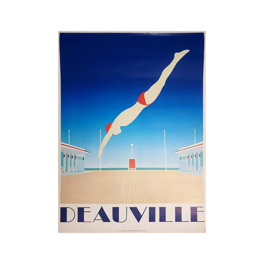 Original poster realized by Razzia, of his real name Gérard Courbouleix-Dénériaz, in 1982, in a totally art deco style, in order to promote tourism in the city of Deauville.

Razzia is one of the last poster artists to survive in an era dominated by