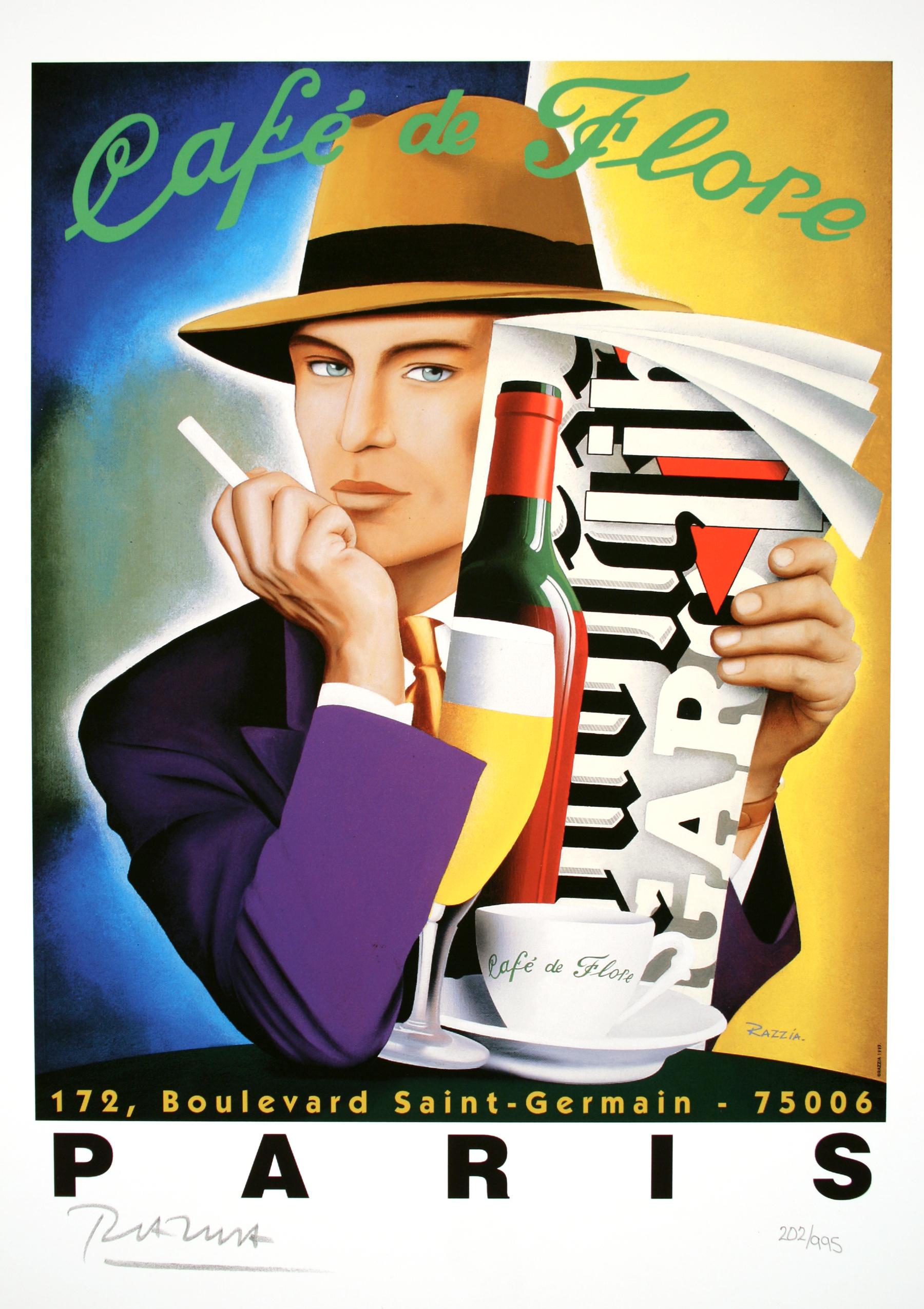 Razzia Limited Edition Hand Signed and Numbered Poster for Cafe de Flore Paris 2 - Print by Razzia (Gérard Courbouleix–Dénériaz)