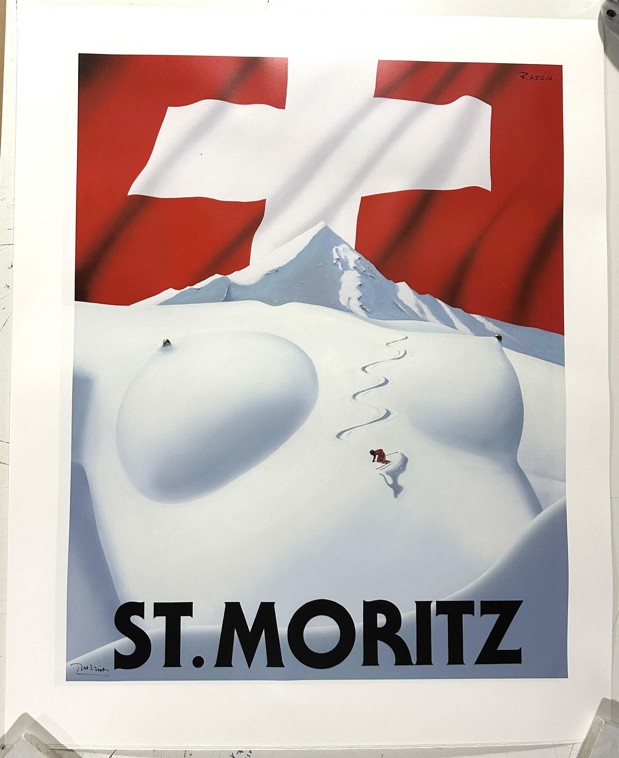 St Moritz ski poster by Razzia For Sale 2