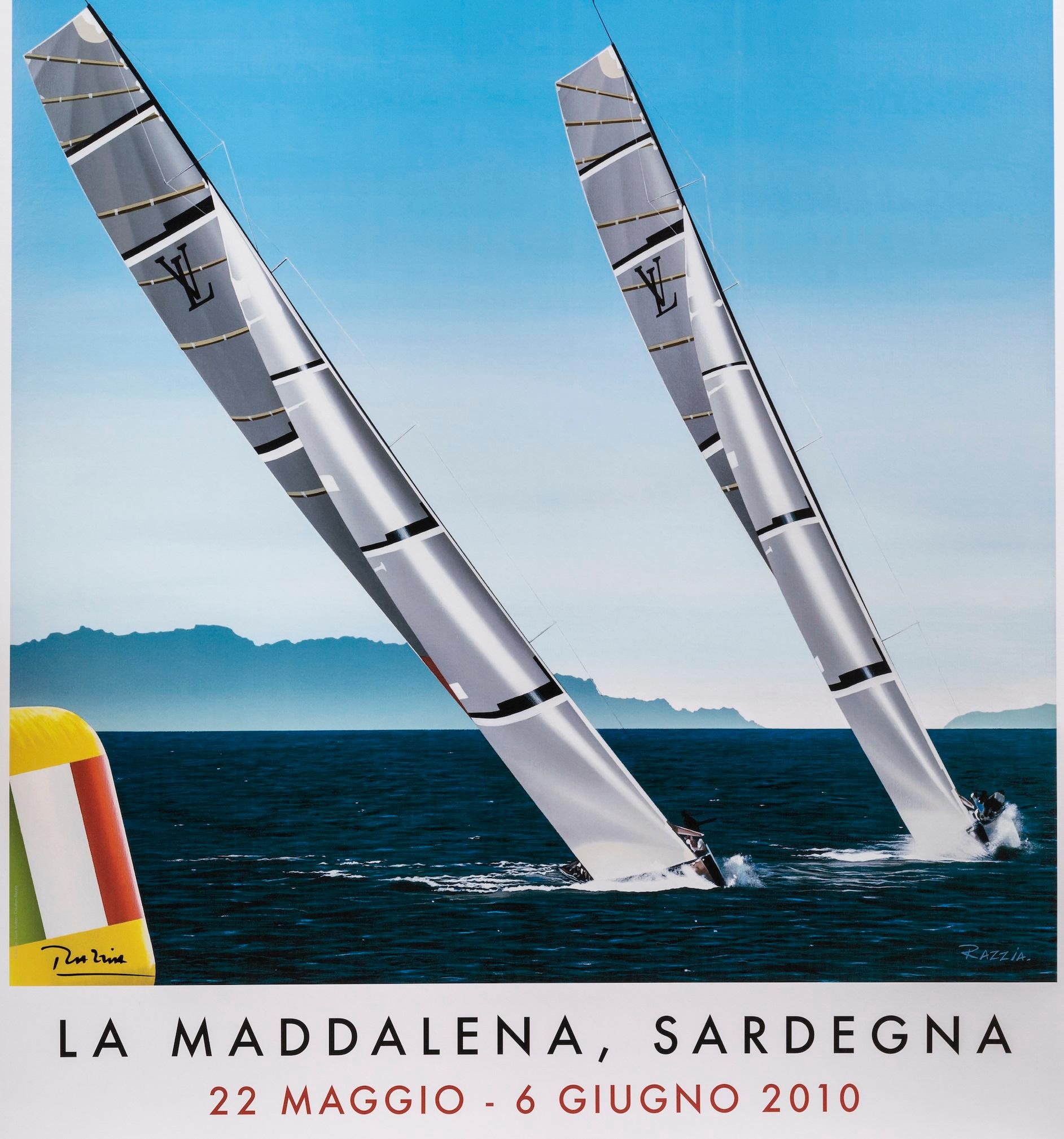 Razzia, Original Louis Vuitton Boat Poster, La Maddalena, Sailing Ship, 2010

Artist: Razzia
Title: Louis Vuitton Trophy La Maddalena Sardegna
Date: 2010
Size (w x h): 40.8 x 55.5 in / 103.5 x 141 cm
Materials and Techniques: Colour lithograph on