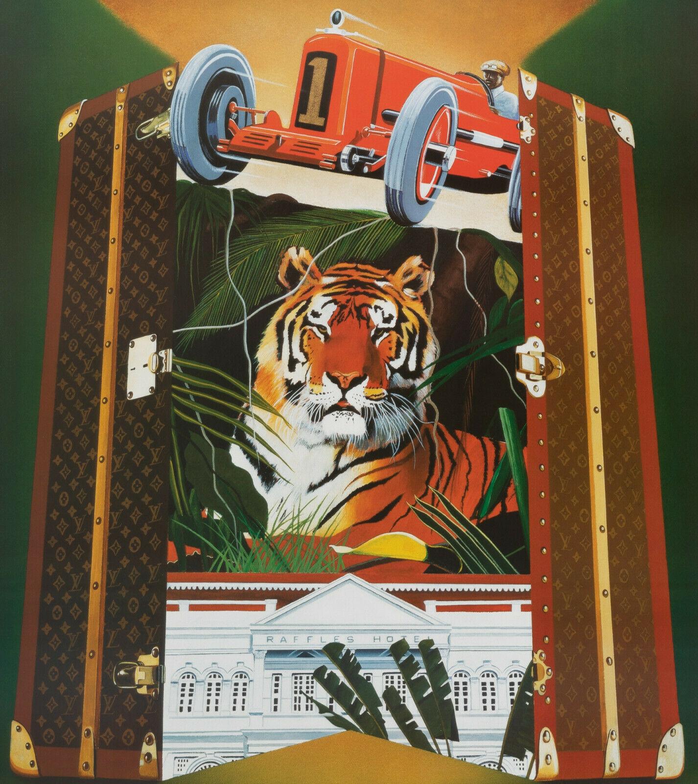Razzia,Original Louis Vuitton Classic Car Poster, Equator Run, Singapore, Kuala Lumpur, 1993

We're on the poster, a tiger and the legendary Raffles Hotel.

Additional Details:
Materials and Techniques: Colour lithograph on paper
Color: Brown,