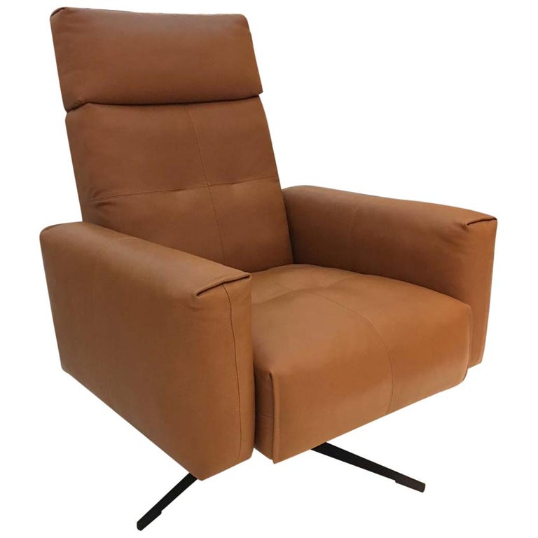 RB 50 Cognac Brown Leather Armchair with Black Four Star Swivel Base, Rolf Benz 1