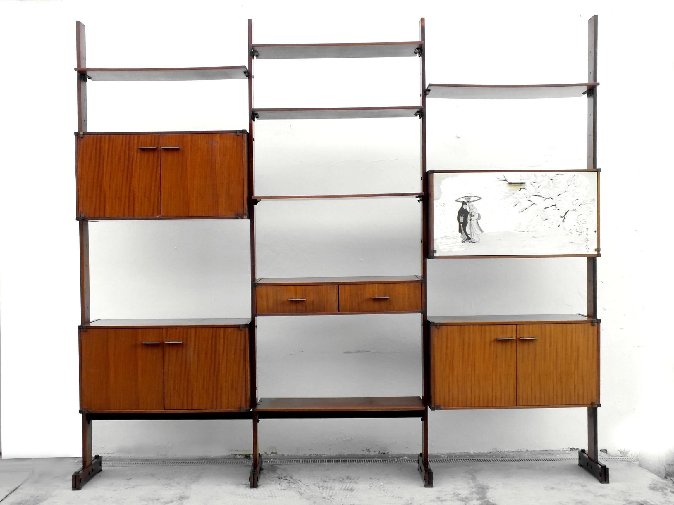 RB Italy production years '50 refined bookcase design teak with japanese scene figure signed