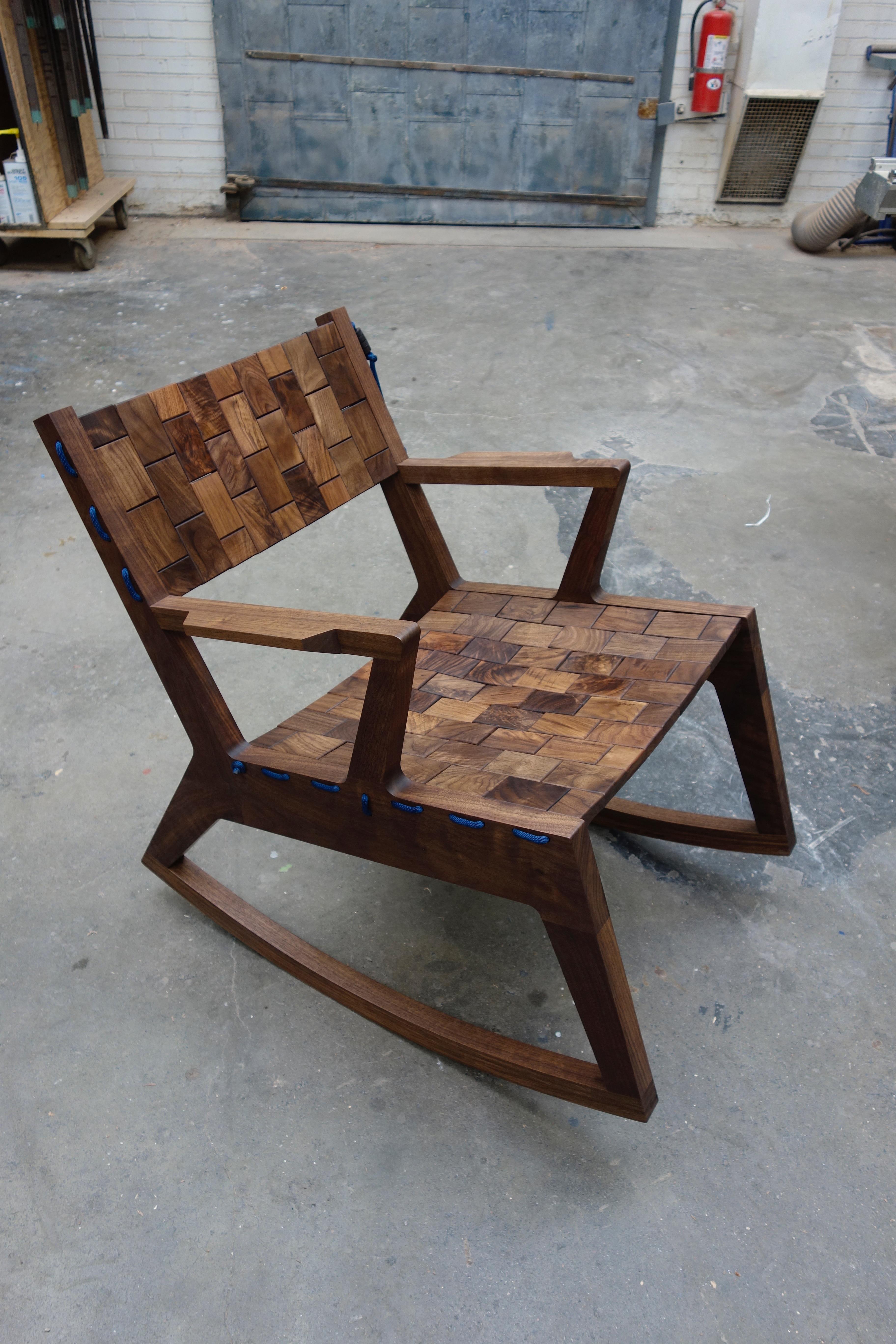 Contemporary RB Rocking Chair, Modern Woodsport Rocker Handcrafted in Walnut For Sale