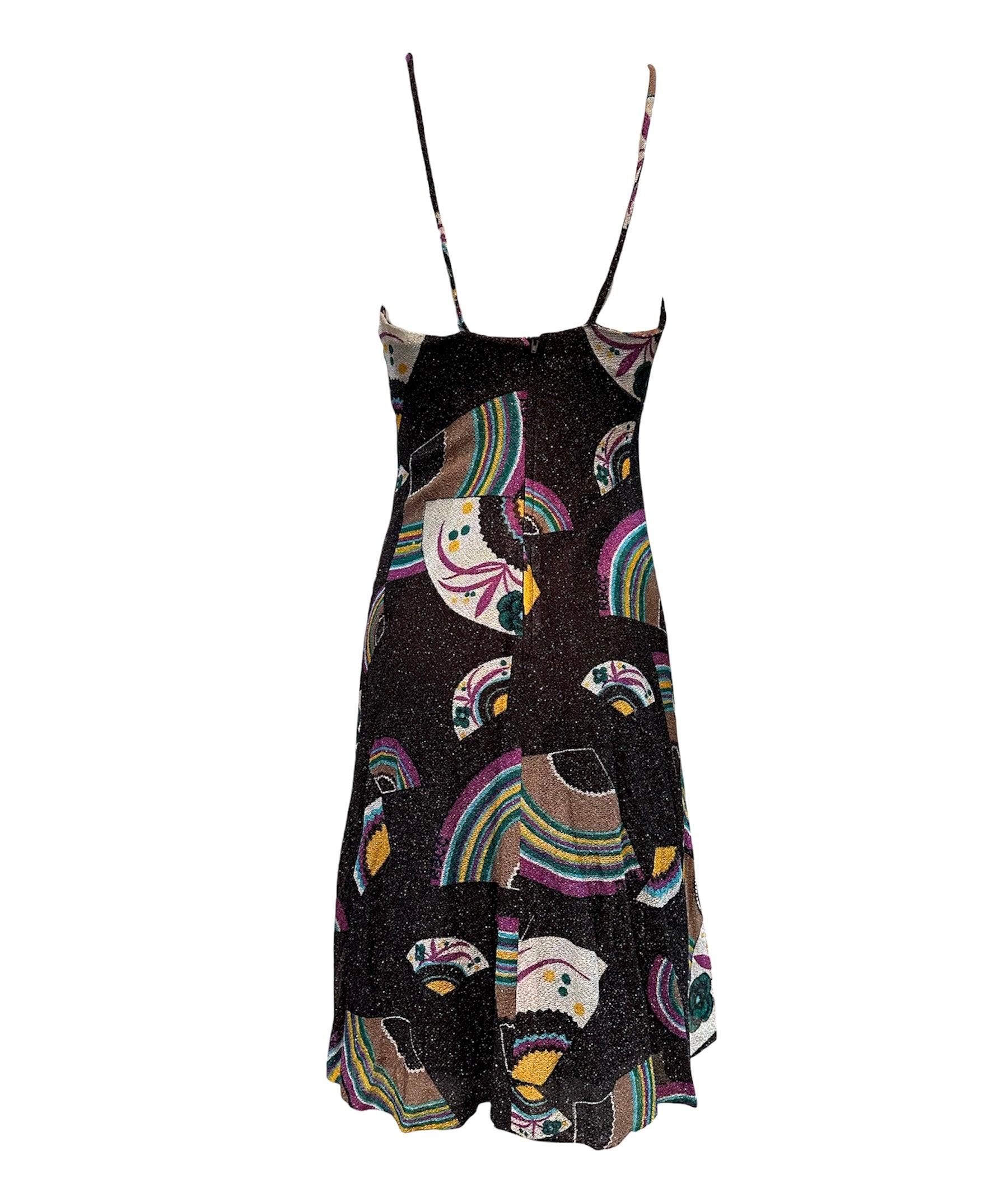 Black RBCC of Beverly Hills Lurex Glam Rainbow Dress & Jacket Ensemble, 1970s For Sale