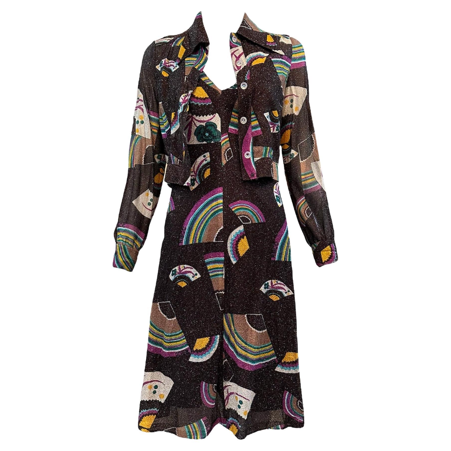 RBCC of Beverly Hills Lurex Glam Rainbow Dress & Jacket Ensemble, 1970s For Sale