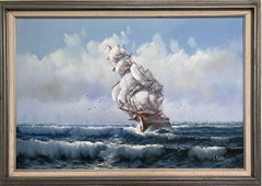 R.Boren Large Original Oil Painting on Canvas Sailing Ship Ocean Seascape Framed