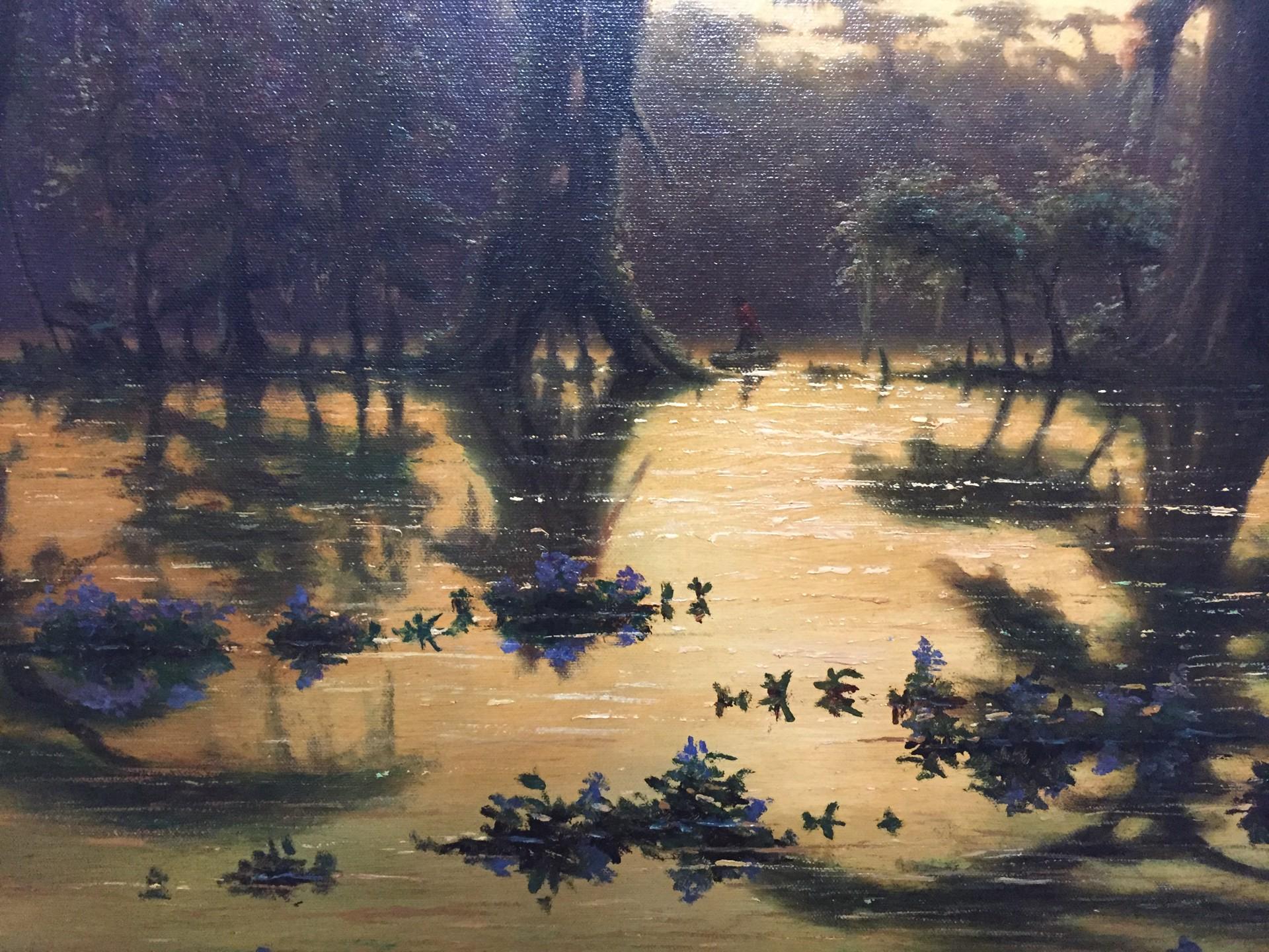 Louisiana Swamplands (peinture à l'huile contemporaine originale, encadrée) - Noir Landscape Painting par R.C. Davis