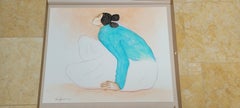 R.C. Gorman original oil pastel - Woman with Blue Blouse