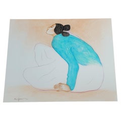 R.C. Gorman original oil pastel - Woman with Blue Blouse