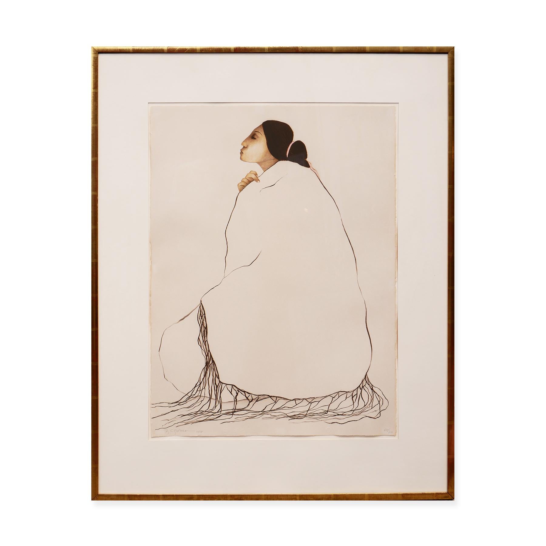 Moderna astratta Taos Pueblo Donna Figurativa Minimalista Litografia 68/80 - Print di R.C. Gorman