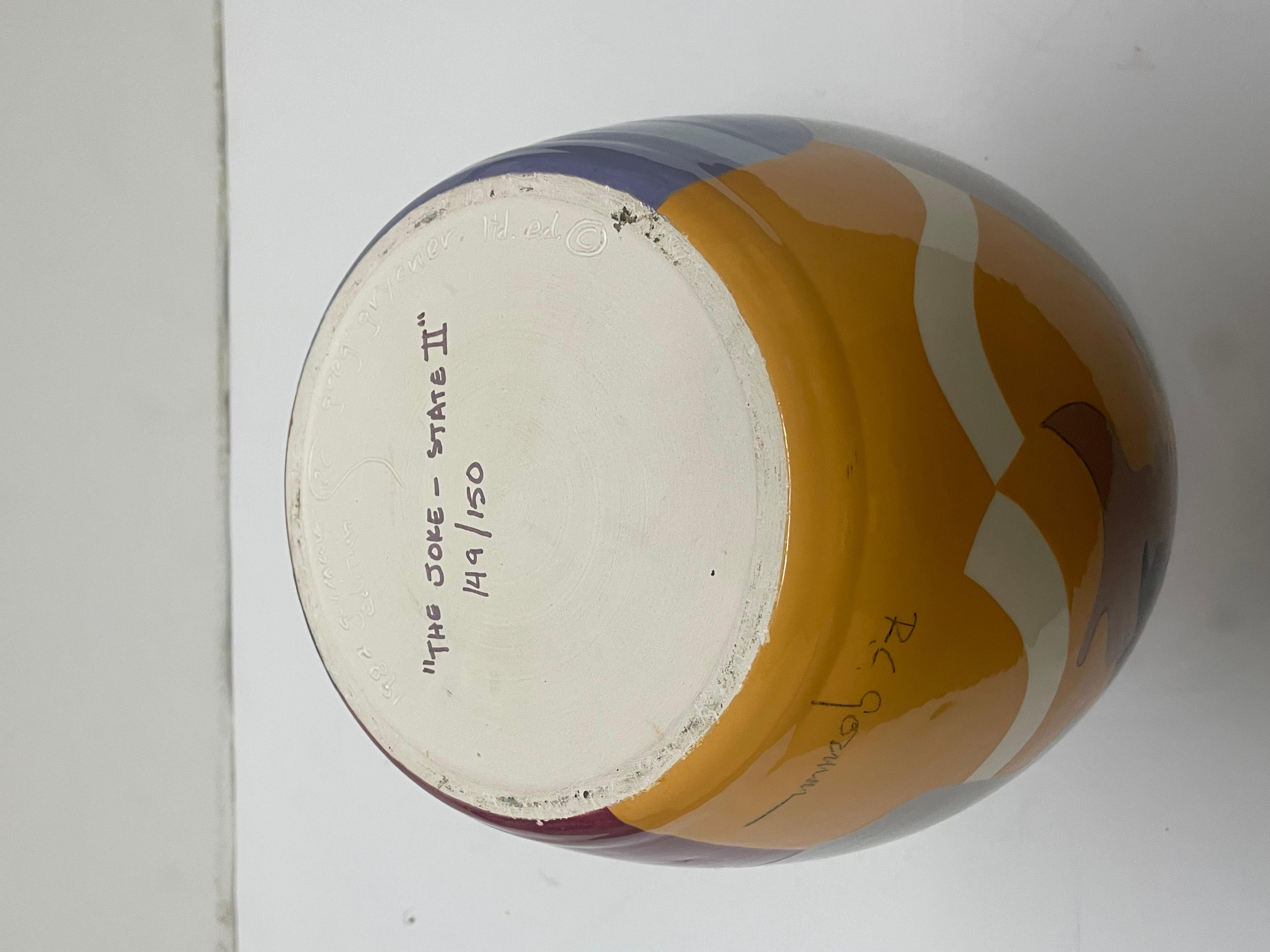 This is an RC Gorman ceramic vase signed and numbered “The Joke State ii”. In good condition. Measures 10x9