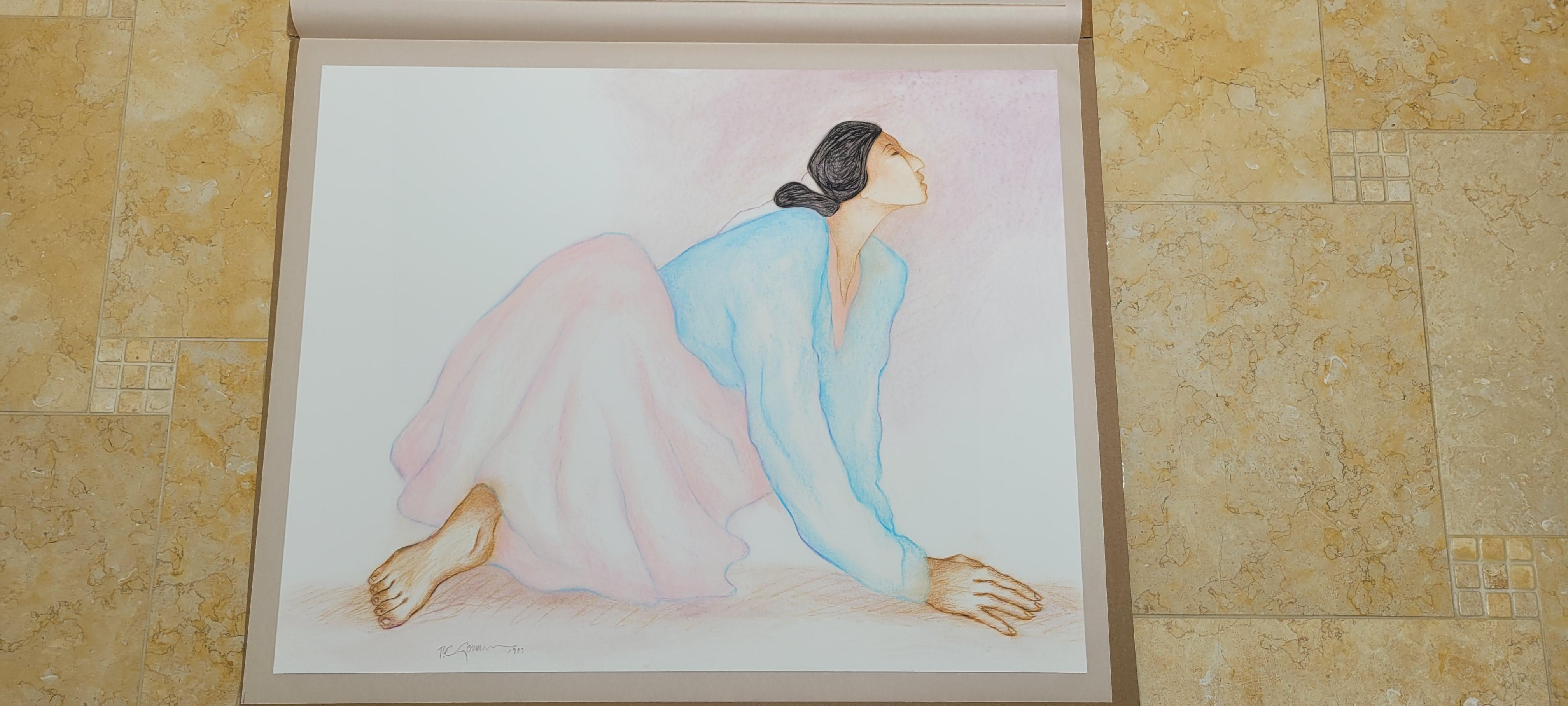 Late 20th Century R.C. Gorman - Woman with Pink Skirt and Light Blue Blouse - 1983 For Sale