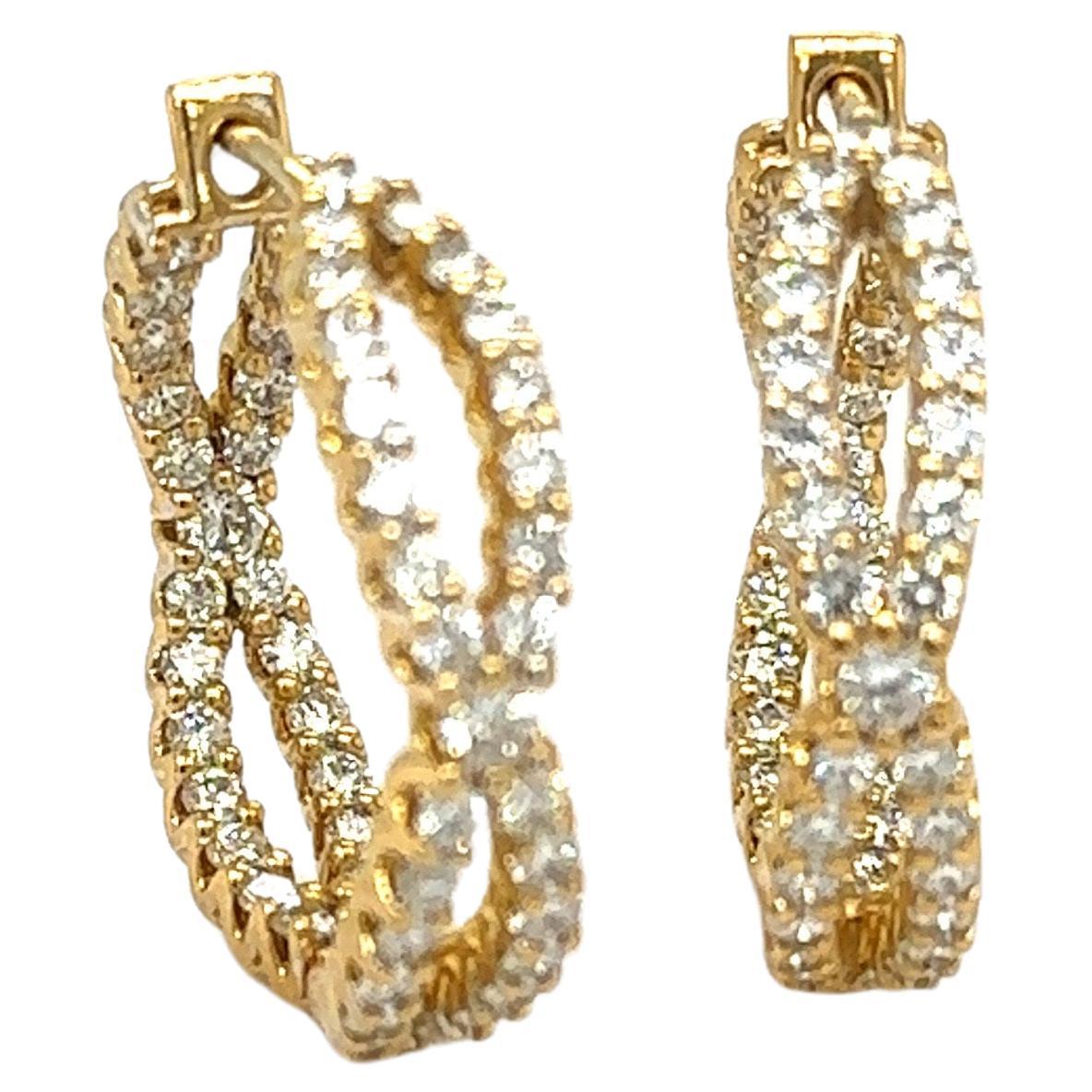 RC100 - 18K Yellow Gold Hoop Earrings with Diamonds For Sale
