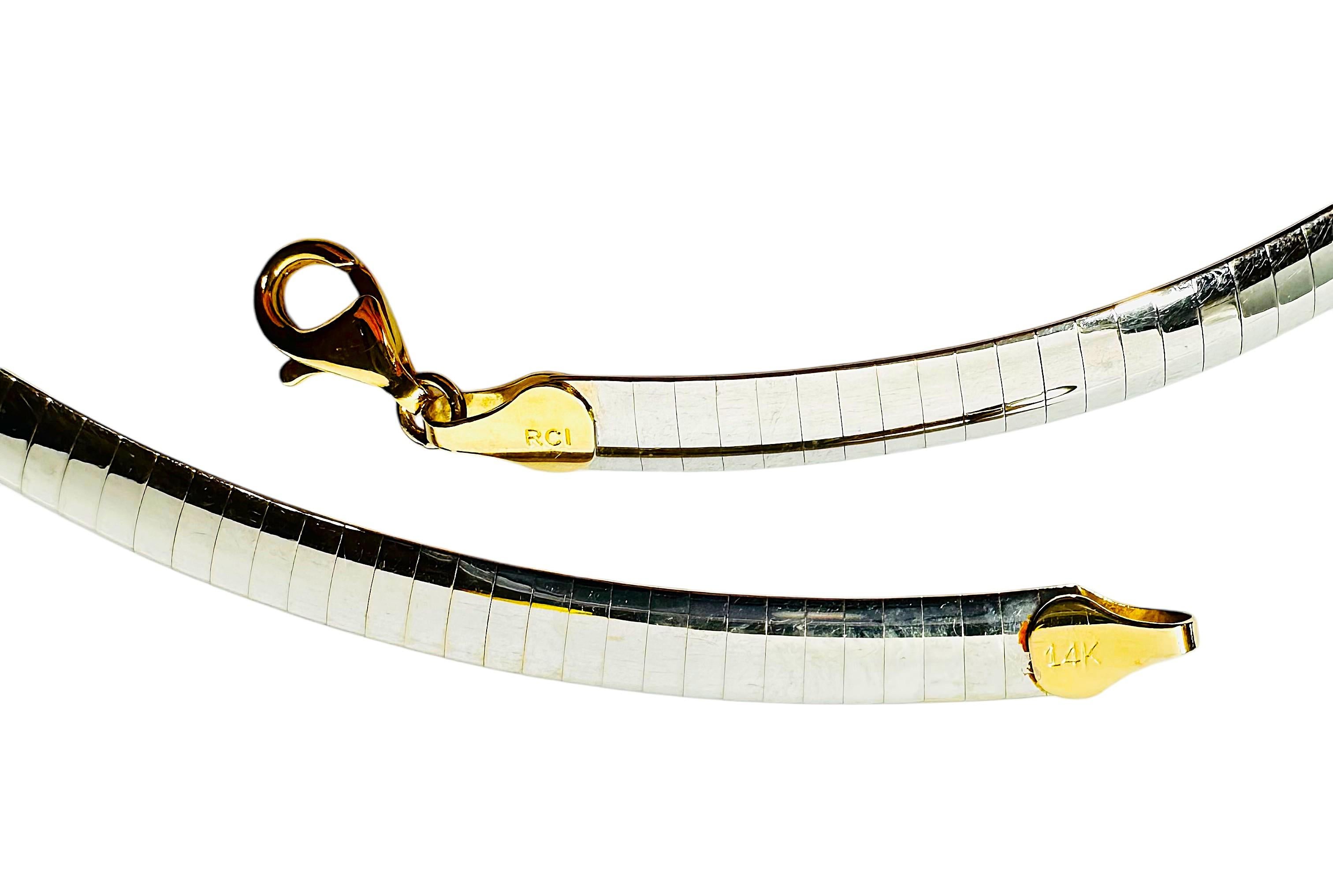 RCI 14K Yellow & White Gold Reversible Omega Necklace 30.85 grams 6.2 mm Wide 5