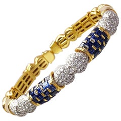 Vintage R.C.M. 18 Karat Gold, 4.25 Carat Blue Sapphire and 2.20 Carat Diamond Bracelet