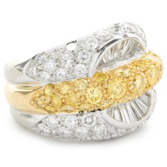 RCM 18 Karat White and Yellow Gold Pave Round and Baguette Five Layer Cigar Band