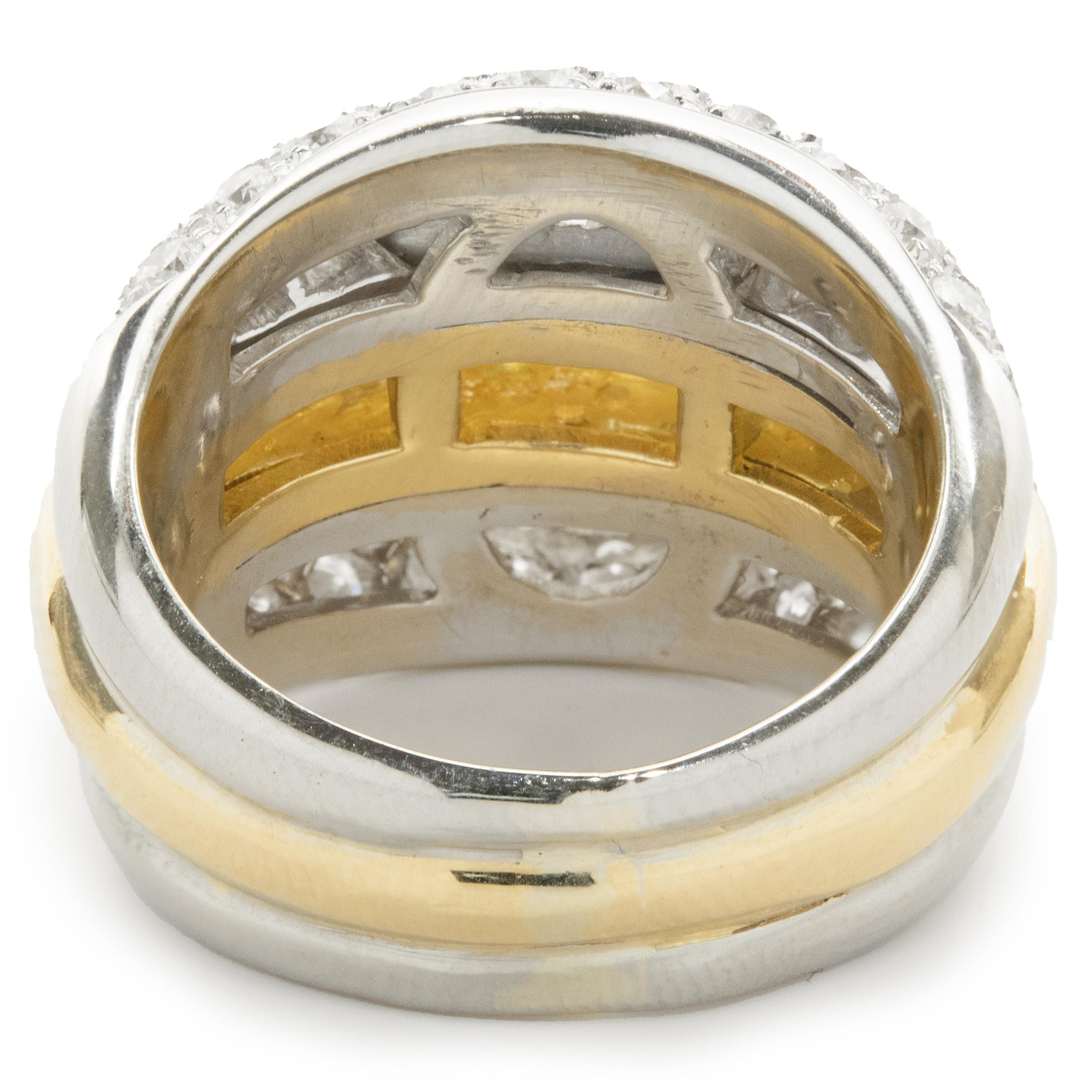 RCM 18 Karat White and Yellow Gold Pave Round and Baguette Five Layer Cigar Band In Excellent Condition For Sale In Scottsdale, AZ