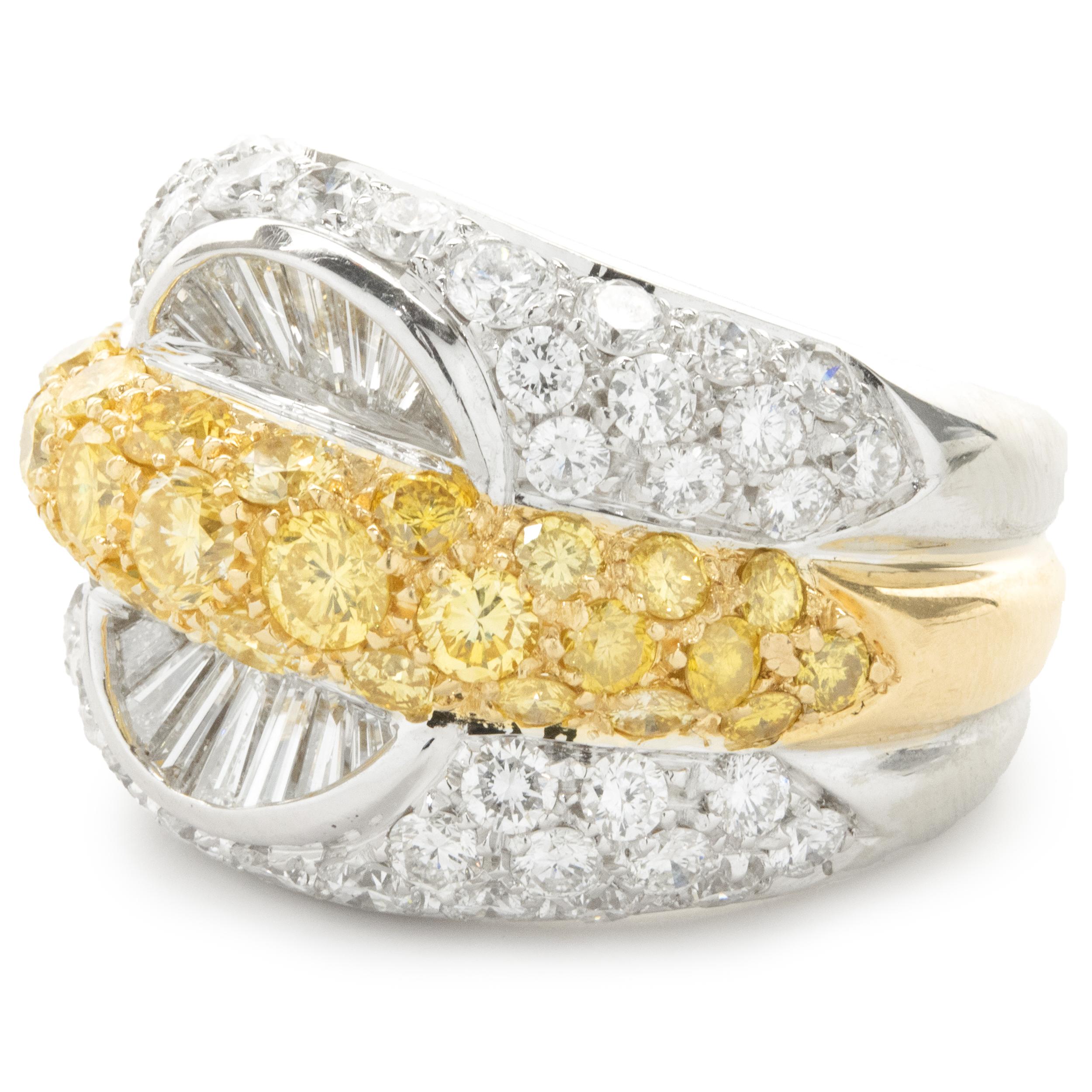 Women's RCM 18 Karat White and Yellow Gold Pave Round and Baguette Five Layer Cigar Band For Sale