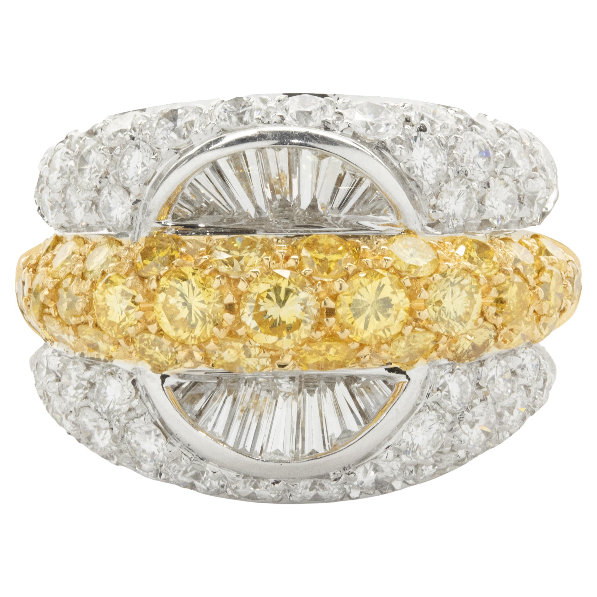 RCM 18 Karat White and Yellow Gold Pave Round and Baguette Five Layer Cigar Band For Sale