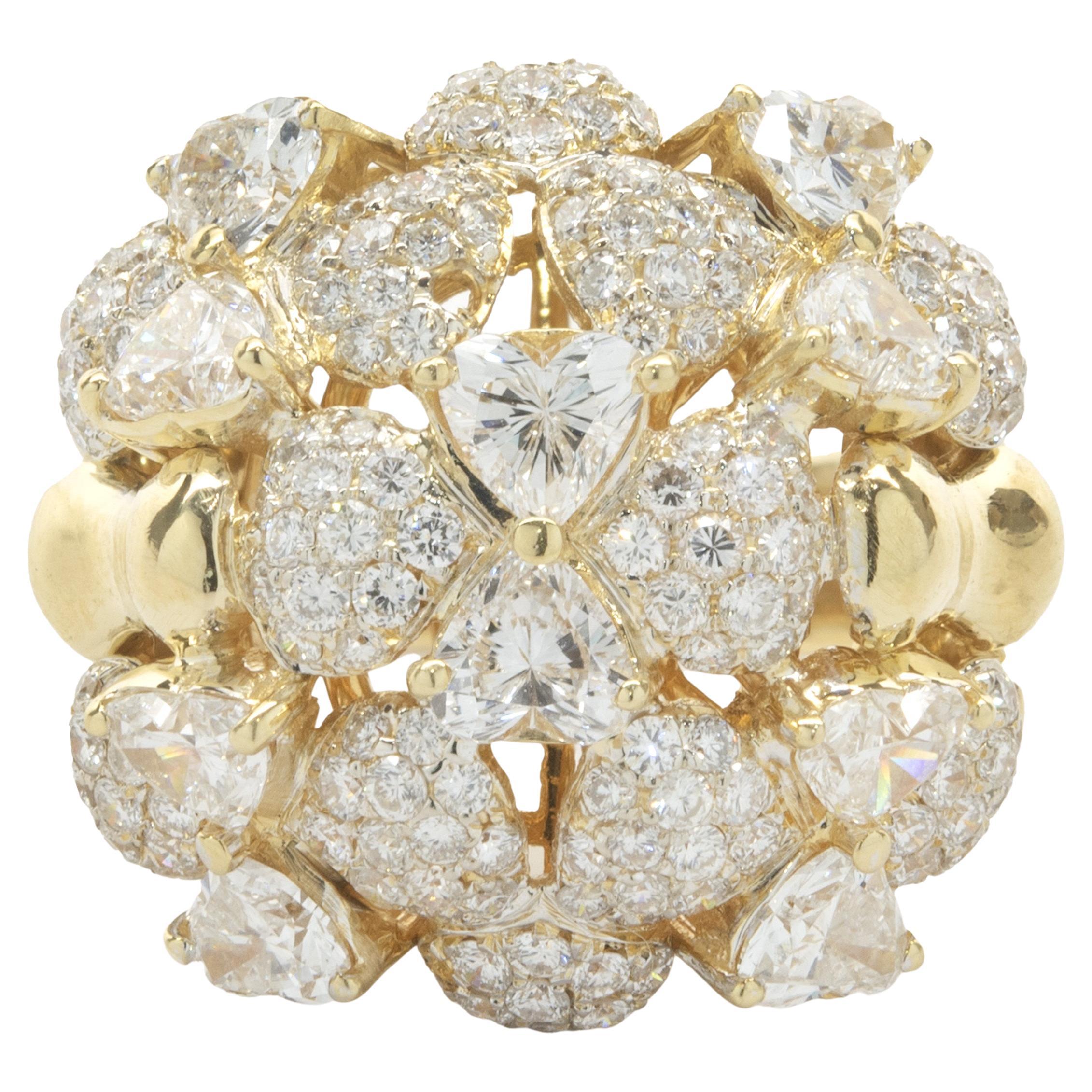 R.C.M 18 Karat Yellow Gold Pave Diamond Dome Ring For Sale