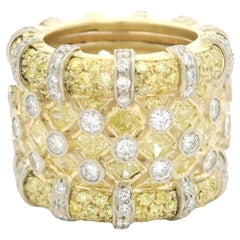 RCM 18k zweifarbiges Gold 6,5ctw Ausgefallener breiter Ring mit gelben und weißen Diamanten