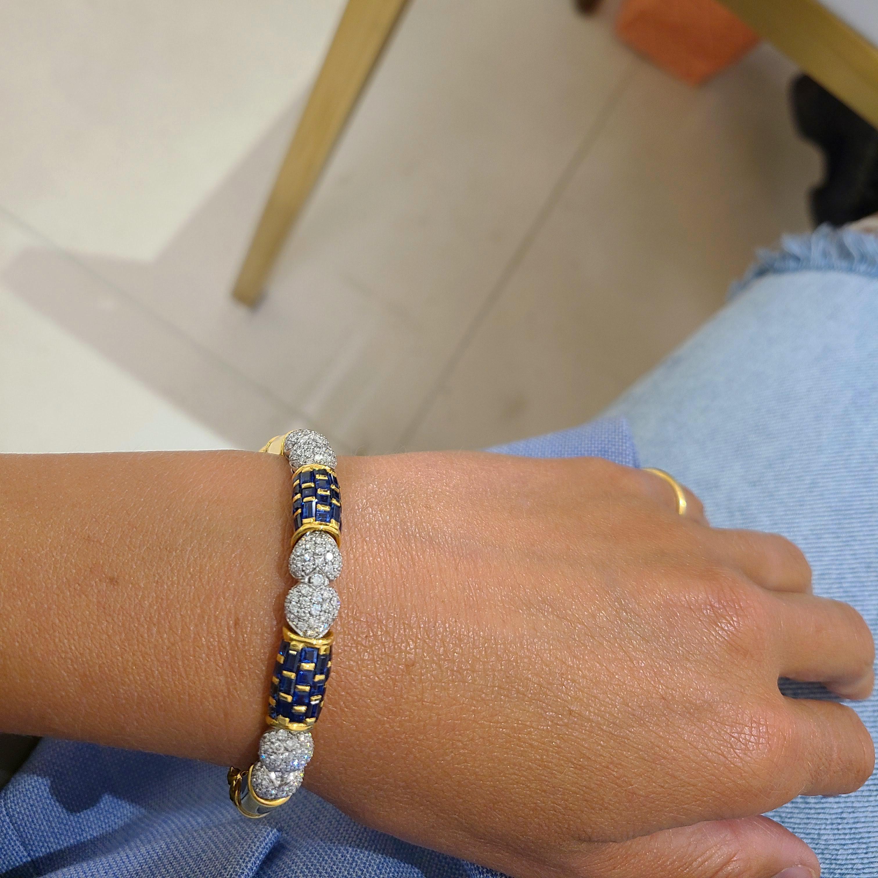 R.C.M. Armband aus 18 Karat Gold, 4,25 Karat blauem Saphir und 2,20 Karat Diamanten für Damen oder Herren im Angebot