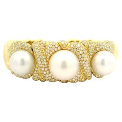 RCM Gioielli 18k Gold 5,4ctw Diamant 3 Südsee Perlen Flexible Manschette Armband