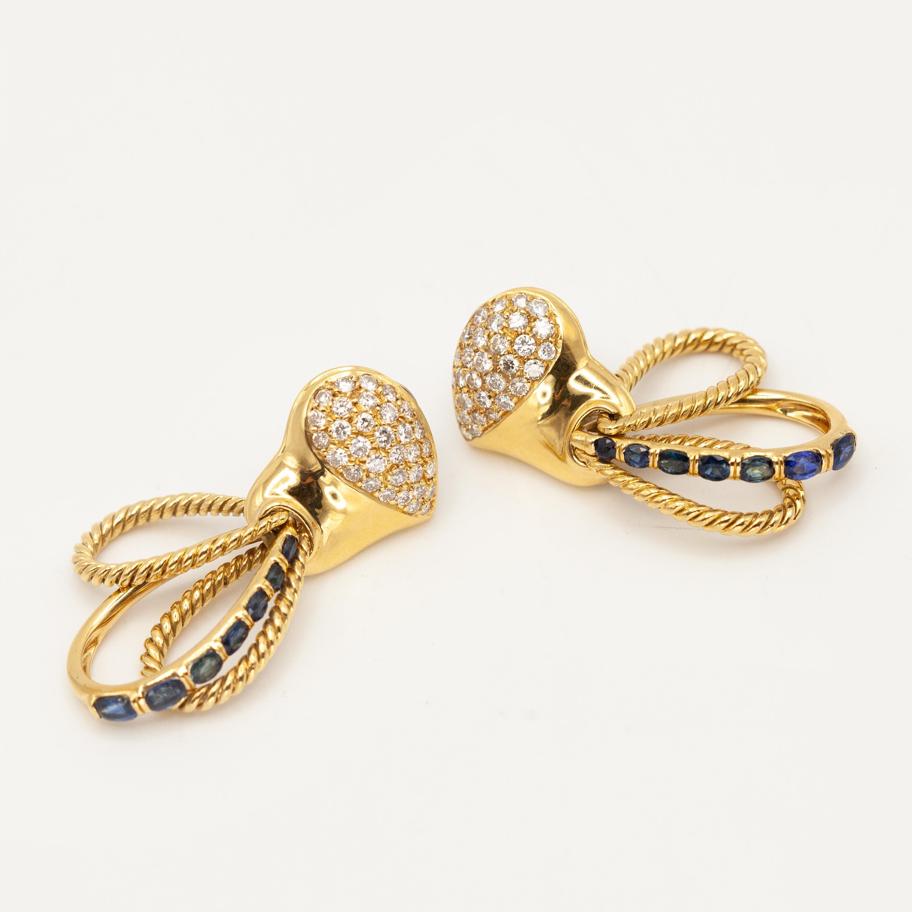 RCM Boucles d'oreilles saphir et diamant en or jaune 18 carats en vente 4