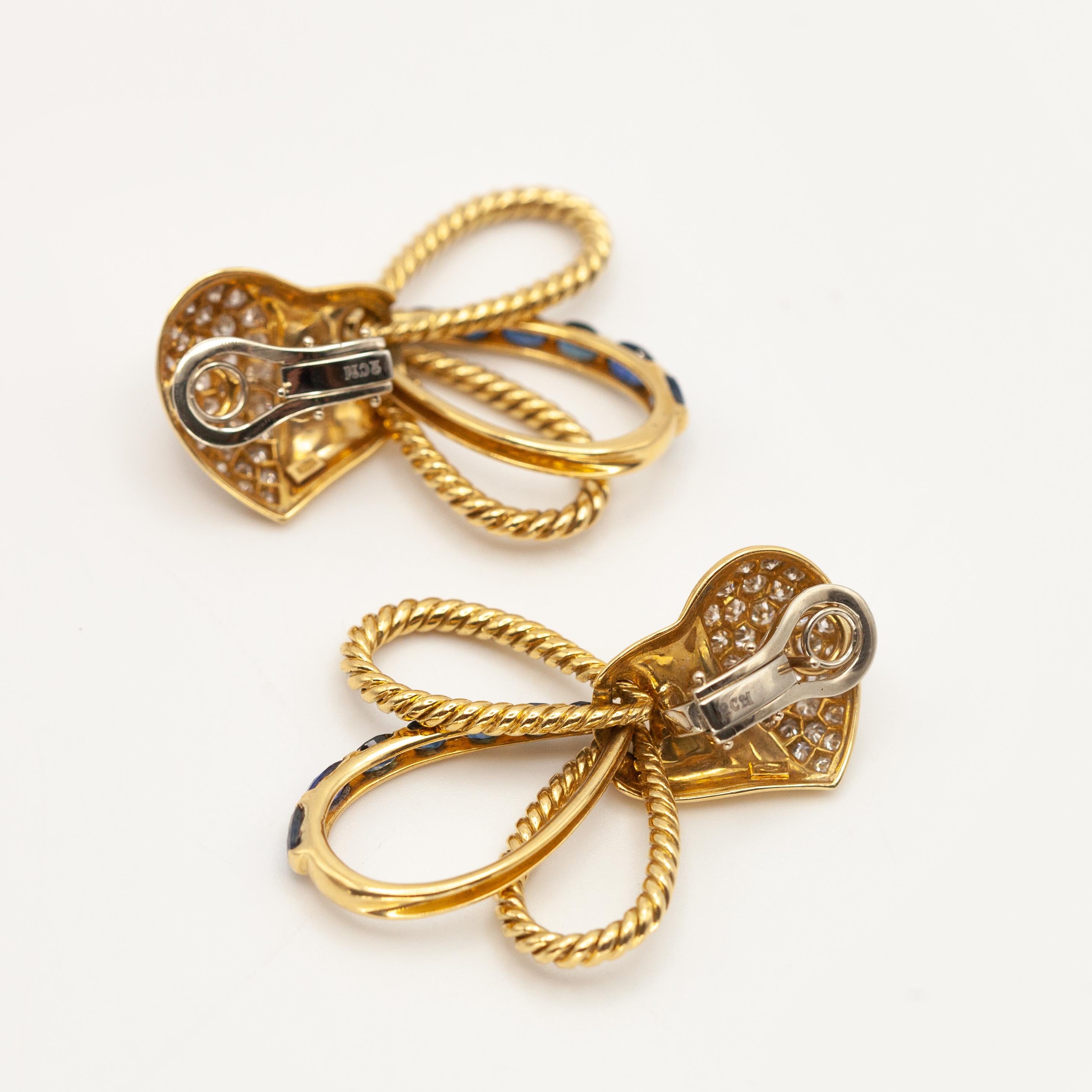 RCM Boucles d'oreilles saphir et diamant en or jaune 18 carats en vente 5