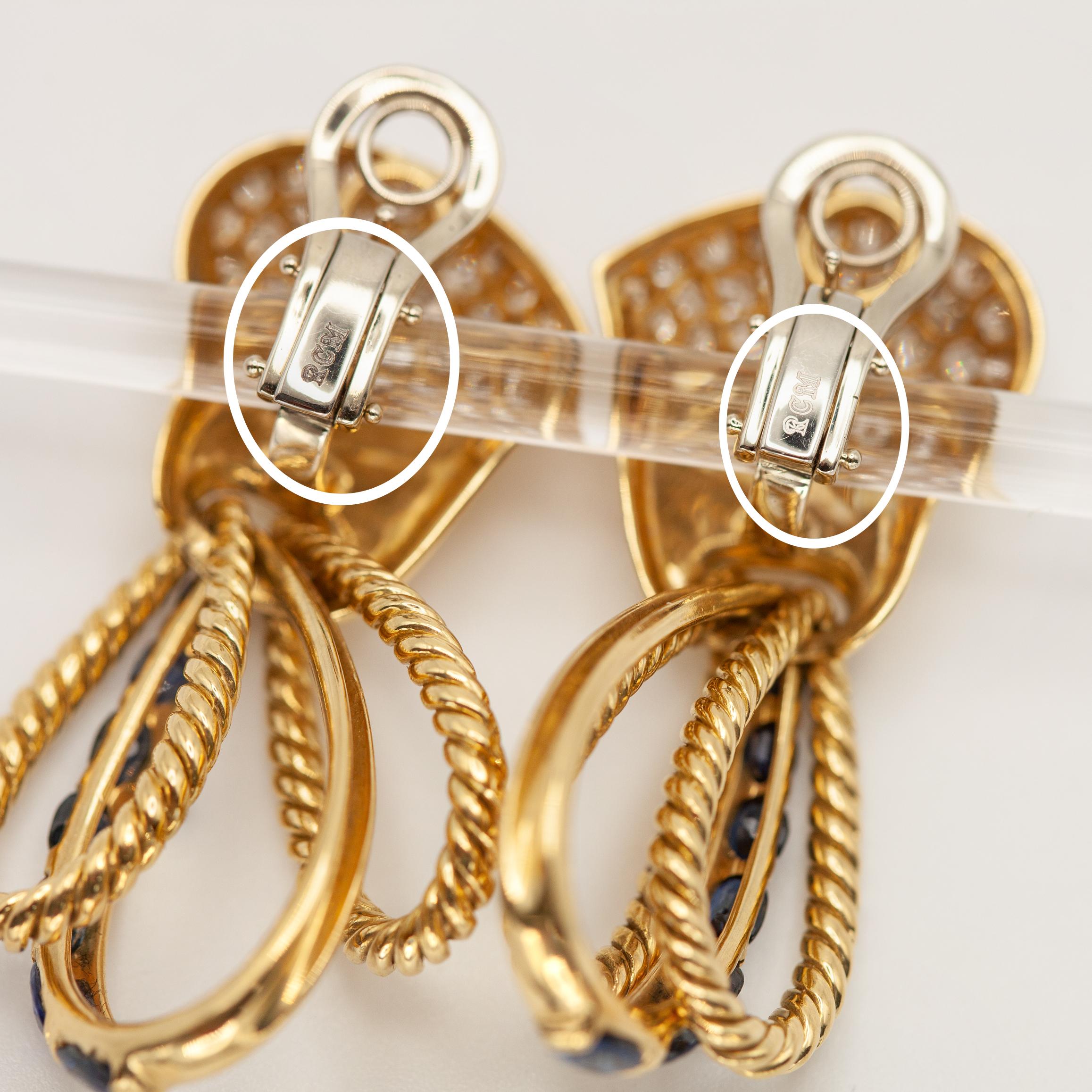 RCM Boucles d'oreilles saphir et diamant en or jaune 18 carats en vente 6